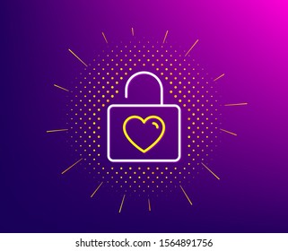 Locker with Heart line icon. Halftone pattern. Love symbol. Valentines day or Wedding sign. Gradient background. Wedding locker line icon. Yellow halftone pattern. Vector
