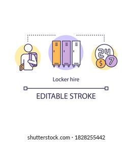 Locker hire concept icon. Campus facility service. Lock cabinet rental for student. College life idea thin line illustration. Vector isolated outline RGB color drawing. Editable stroke