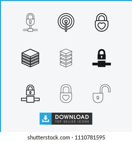 Locker icon. collection of 9 locker filled and outline icons such as lock, heart lock. editable locker icons for web and mobile.