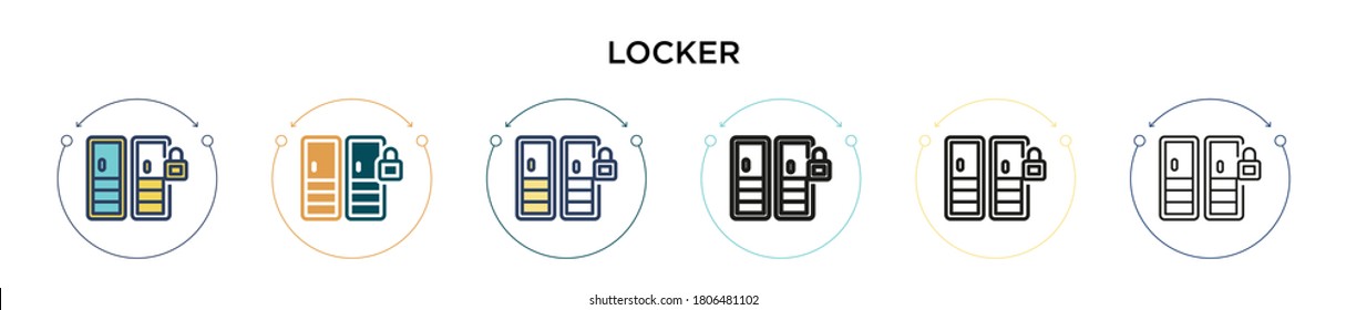 Locker icon in filled, thin line, outline and stroke style. Vector illustration of two colored and black locker vector icons designs can be used for mobile, ui, web