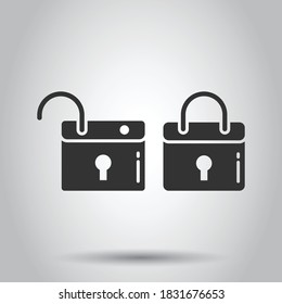 Locker icon in flat style. Padlock password vector illustration on white isolated background. Key unlock business concept.