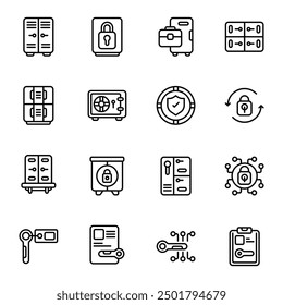 Locker icon set. Includes business, changing room, furniture, lock, safe locker, and More. Outline icons vector collection.