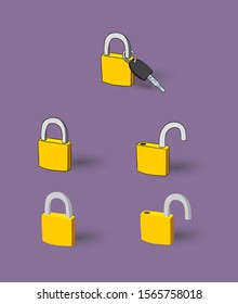 Locker icon, vector padlock symbol. Key lock illustration privacy and password icon. Safety and security protection with locked secure mechanism locking system illustration isolated on background