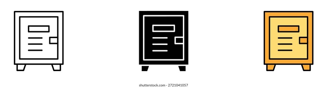 Vector del icono del armario. caja de seguridad, símbolo del almacenamiento. Ilustración vectorial.
