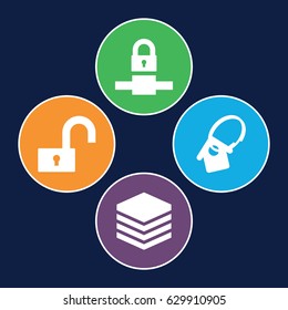 Locker icons set. set of 4 locker filled icons such as home key tag, archive