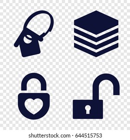Locker icons set. set of 4 locker filled icons such as heart lock, home key tag, archive