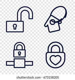 Locker icons set. set of 4 locker outline icons such as heart lock, home key tag
