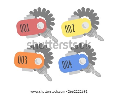 Locker key, wristband, hot spring, pool, public bath, key illustration set