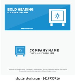 Locker, Lock, Global, Logistic SOlid Icon Website Banner and Business Logo Template