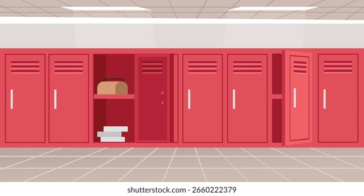 Armario abierto. Vestuario. Taquilla del estudiante abre la puerta. 