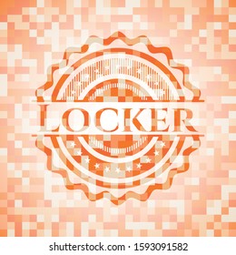 Locker orange tile background illustration. Square geometric mosaic seamless pattern with emblem inside.