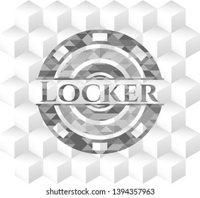 Locker retro style grey emblem with geometric cube white background