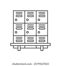 Locker room line icon. linear style sign for mobile concept and web design. Lockers and bench outline vector icon. Symbol, logo illustration. Vector graphics