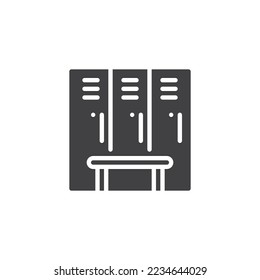 Locker room vector icon. filled flat sign for mobile concept and web design. Lockers and bench glyph icon. Symbol, logo illustration. Vector graphics