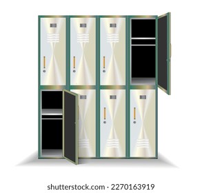 Locker Raum Vektorgrafik aus Aluminium, realistisches Design, Tamteller bereit