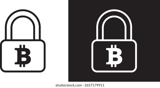 Schließfach sichere Vorhängeschloss Bitcoin positive negative Symbol Vektorbild