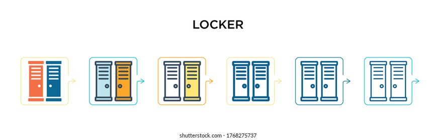 Locker vector icon in 6 different modern styles. Black, two colored locker icons designed in filled, outline, line and stroke style. Vector illustration can be used for web, mobile, ui