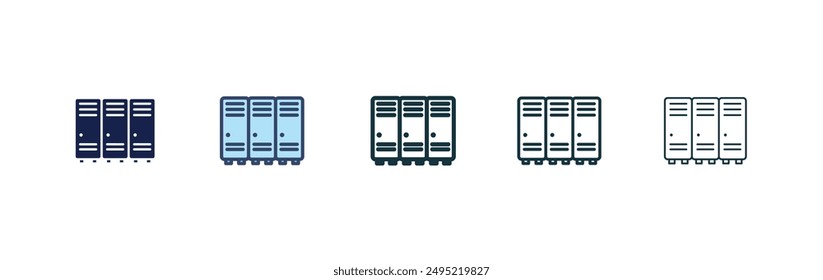 Locker vector icon set black filled and outlined style.