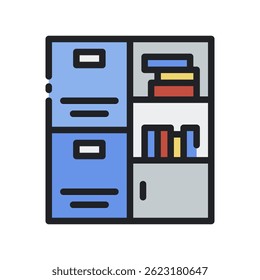 Locker Vector for School Storage and Personal Box. Cabinet illustration. Safe space for student items in classroom concept. Filled Line Icon