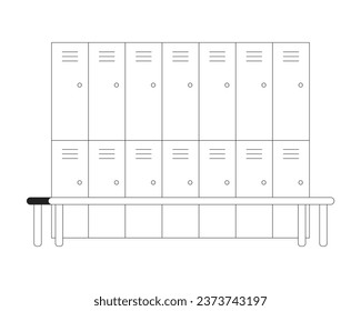 Lockers in changing room monochrome flat vector object. Editable black and white thin line icon. Simple cartoon clip art spot illustration for web graphic design