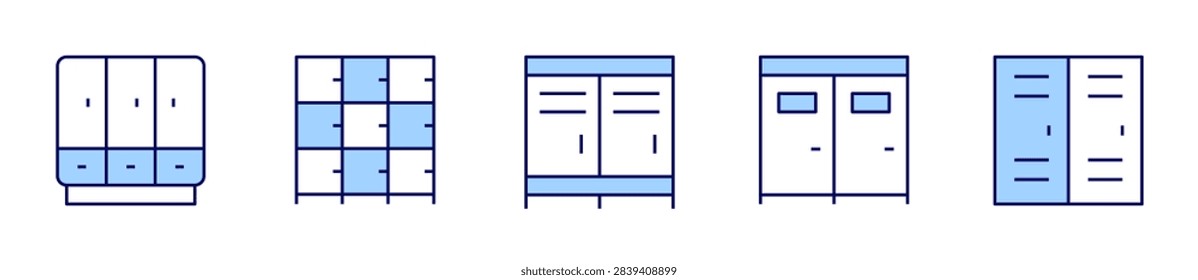 lockers, dressingroom, wardrobe. Wardrobe Icon vector illustration. Line Duotone style. Editable stroke