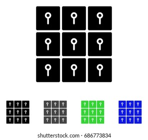 Lockers flat vector pictograph. Colored lockers gray, black, blue, green icon variants. Flat icon style for web design.