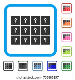 Lockers icon. Flat grey pictogram symbol in a light blue rounded rectangle. Black, gray, green, blue, red, orange color additional versions of Lockers vector. Designed for web and application UI.