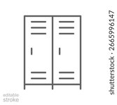 Lockers icon. Simple outline style. Locker, room, storage, office, changing, school, personal, luggage, safe, box, private, gym concept. Thin line symbol. Vector isolated design editable stroke