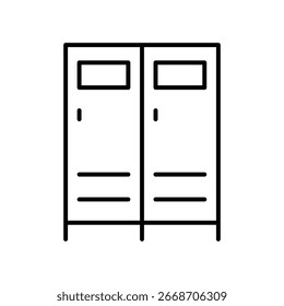 Ícone de armários. Estilo de contorno simples. Armário, quarto, armazenamento, escritório, mudança, escola, pessoal, bagagem, cofre, privado, conceito de ginásio. Símbolo de linha fina. Design isolado do vetor