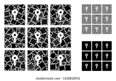 Lockers mosaic of unequal elements in various sizes and shades, based on lockers icon. Vector unequal items are united into mosaic. Lockers icons collage with dotted pattern.