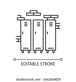 Lockers pixel perfect linear icon. College cupboards. Gym storage compartments. Metal closets. Thin line customizable illustration. Contour symbol. Vector isolated outline drawing. Editable stroke