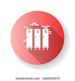 Icono de glifo largo de diseño plano rojo de bloqueo. Escuela, universidad, armarios universitarios. Conservar sus pertenencias personales. Compartimentos para gimnasio. Armarios metálicos. Ilustración de color RGB de silueta
