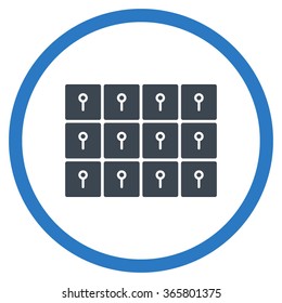 Lockers vector icon. Style is bicolor flat circled symbol, smooth blue colors, rounded angles, white background.