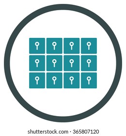 Lockers vector icon. Style is bicolor flat circled symbol, soft blue colors, rounded angles, white background.