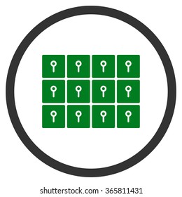 Lockers vector icon. Style is bicolor flat circled symbol, green and gray colors, rounded angles, white background.