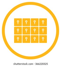 Lockers vector icon. Style is flat circled symbol, yellow color, rounded angles, white background.