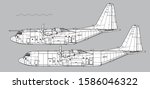 Lockheed C-130J Super Hercules. Vector drawing of transport aircraft. Side view. Image for illustration.
