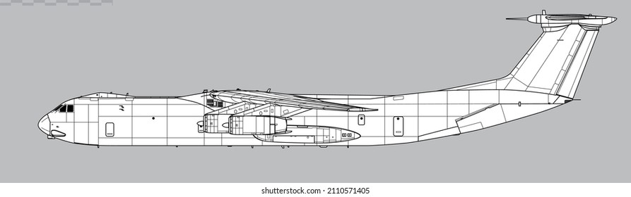 Lockheed C-141B Starlifter. Vector drawing of strategic transport aircraft. Side view. Image for illustration and infographics.