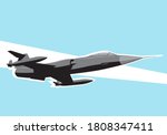 Lockheed F-104 Starfighter. Interceptor flight. Supersonic jet fighter in the blue sky. Vector drawing for illustrations.