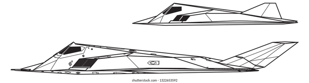 Lockheed F-117 NIGHTHAWK. Outline Vector Drawing