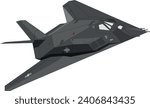 Lockheed F-117 NightHawk Stealth Bomber Banking to Right Side Vector Drawing