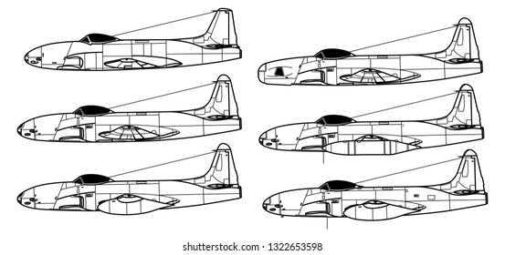 Lockheed F-80 SHOOTING STAR. Outline vector drawing