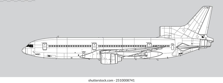 Vektorgrafik eines Passagierflugzeugs mit großer Reichweite. Seitenansicht. Bild für Illustration und Infografiken.