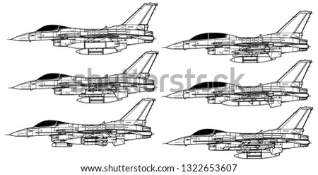 Lockheed Martin F-16 FIGHTING FALCON. Outline vector drawing
