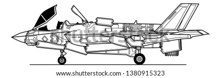 Lockheed Martin F-35B Lightning II. Takeoff configuration. Outline vector drawing