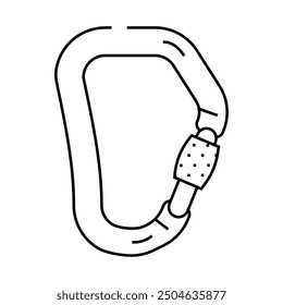 Verriegelung Karabiner Bergsteigen Abenteuer Linie Symbol Vektor. Verriegelung Karabiner Bergsteigen Abenteuer Zeichen. isoliertes Kontursymbol, schwarze Illustration