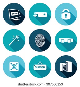 Locking Icons Set. Vector Illustration. Isolated Flat Icons collection on a color background for design