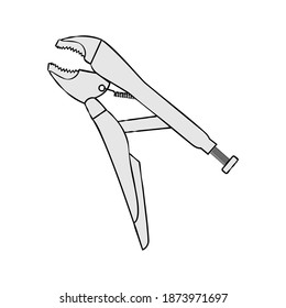 Locking plier - hand drawn vector illustration. Flat colors.