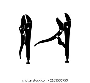 Locking plier vector silhouette black color isolated. Lock plier. Pliers symbol