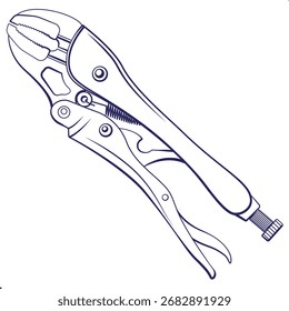 Ilustración vectorial de alicates de bloqueo: herramienta de mano de agarre de tornillo de banco para sujeción, soldadura y reparación mecánica: dibujo de contorno ajustable para construcción, proyectos de bricolaje y equipos de Industrial